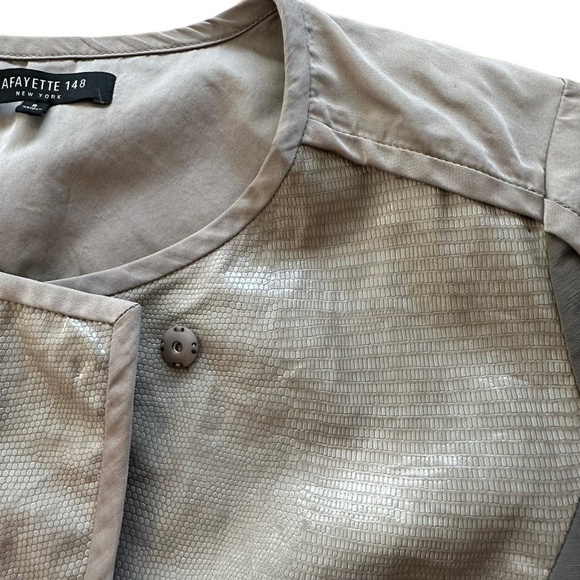 Lafayette 148 New York Size 6 Linen Blend Gray Pockets Faux Snake Print Jacket - Picture 6 of 16